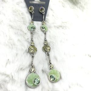 Long Dangle Green Yellow Enamel Crystal Earrings